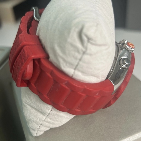 Michele Tahitian Jelly Bean Red & Silver Chrongraph Watch - Perfect Condition - Picture 9 of 11